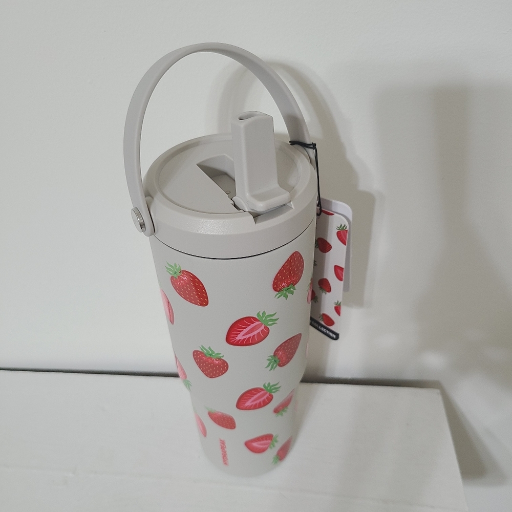 NWT HydraPeak Artisan Collection Strawberry Print Water Bottle 32 oz Flip Straw - Picture 4 of 5